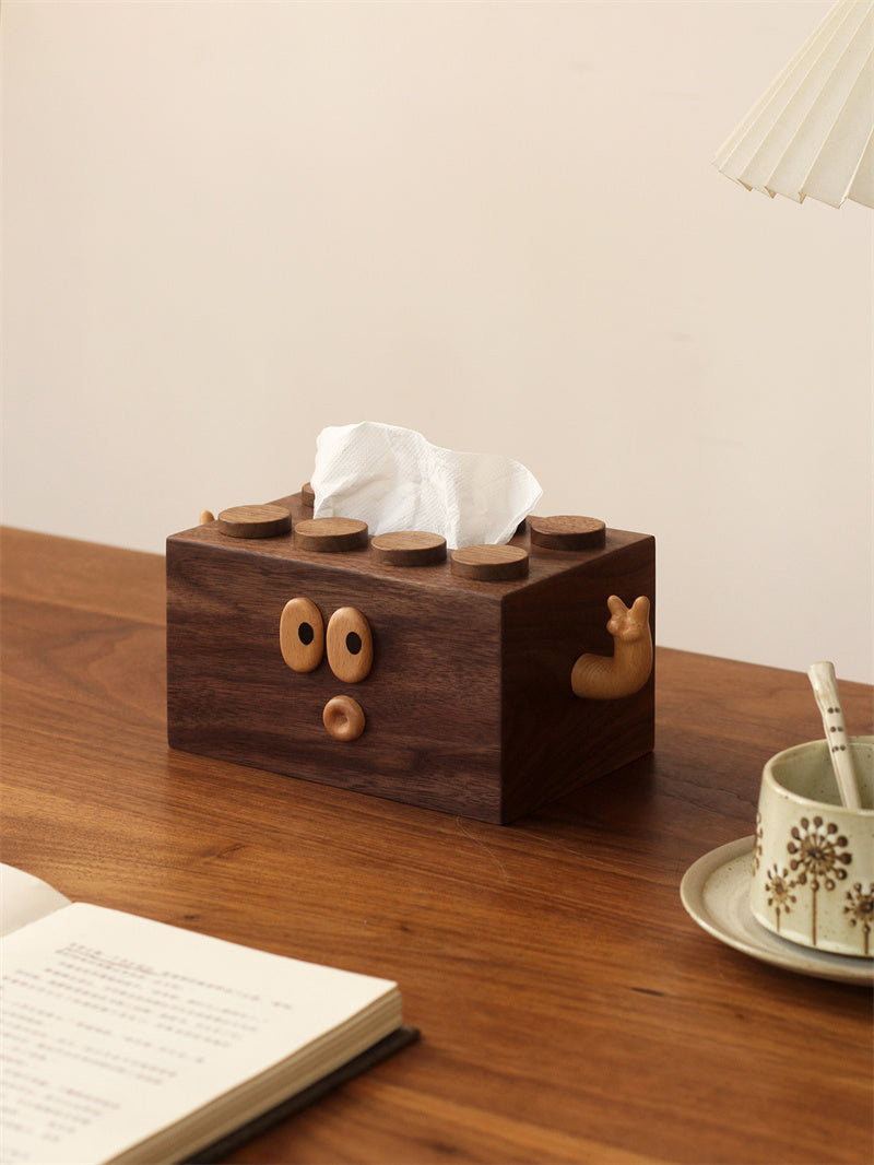 Black Walnut Wooden Tissue Box - Cute Cartoon Design, Decorative Tissue Holder