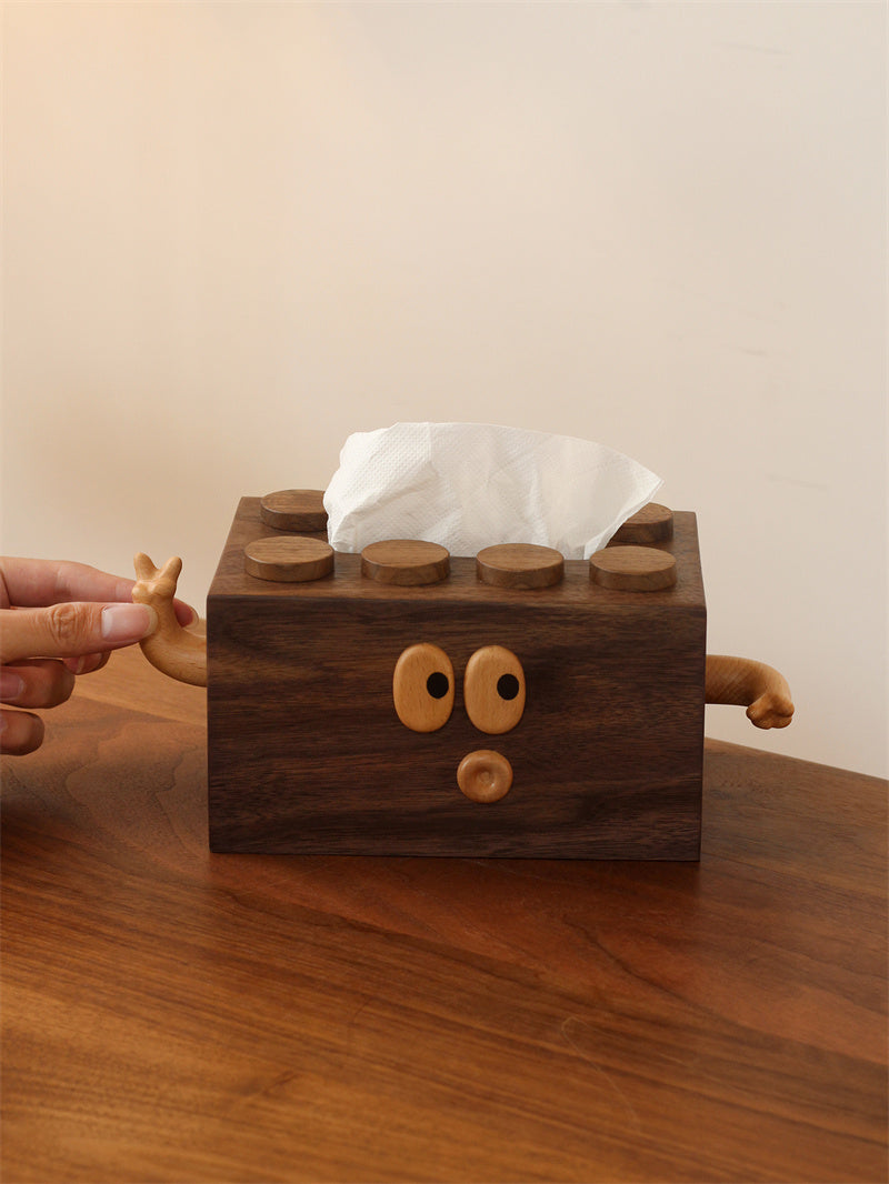Black Walnut Wooden Tissue Box - Cute Cartoon Design, Decorative Tissue Holder