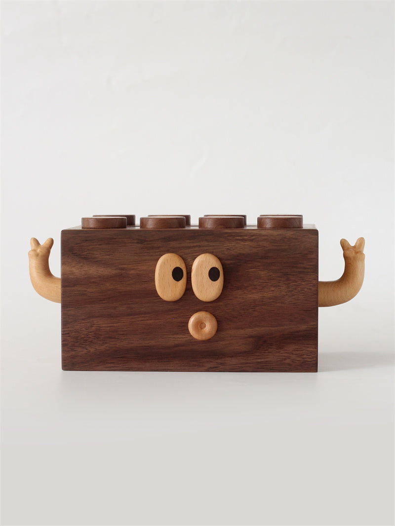 Black Walnut Wooden Tissue Box - Cute Cartoon Design, Decorative Tissue Holder
