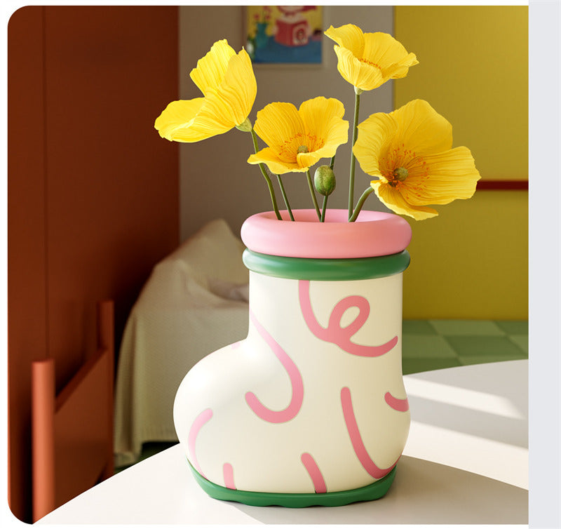 Boot-Shaped Flower Vase - Colorful Decorative Ceramic Planter for Whimsical Home Decor