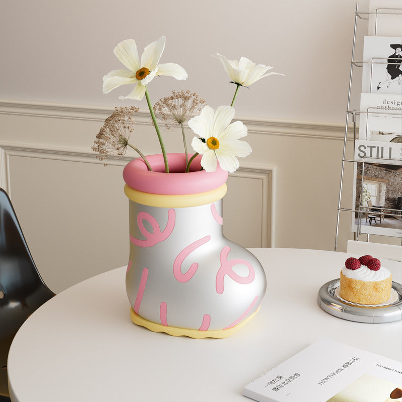 Boot-Shaped Flower Vase - Colorful Decorative Ceramic Planter for Whimsical Home Decor
