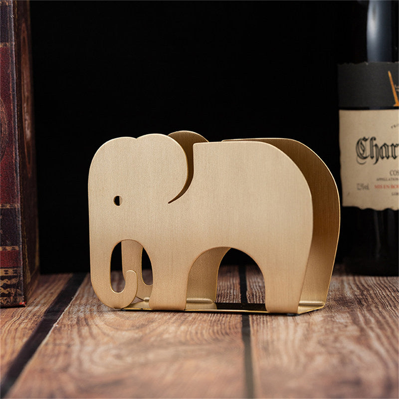 Brushed Brass Elephant Napkin Holder, Solid Golden Metal Tissue Dispenser, Elegant Kitchen Bar Dining Table Decor