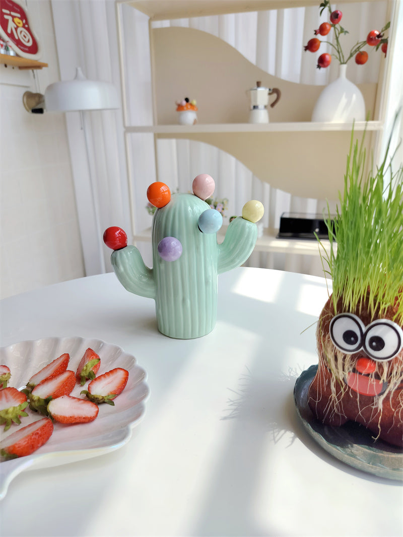 Cactus Ceramic Fruit Fork Set - 6 Colorful Mini Forks