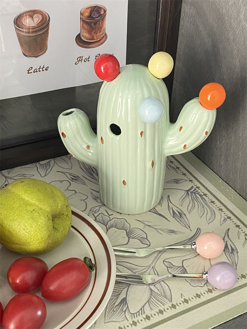 Cactus Ceramic Fruit Fork Set - 6 Colorful Mini Forks