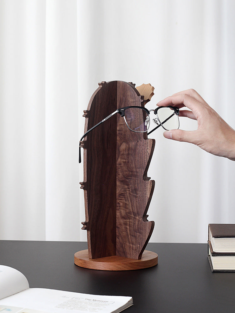 Cactus Wood Glasses Display Stand: Black Walnut Eyewear Organizer