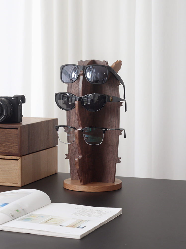 Cactus Wood Glasses Display Stand: Black Walnut Eyewear Organizer