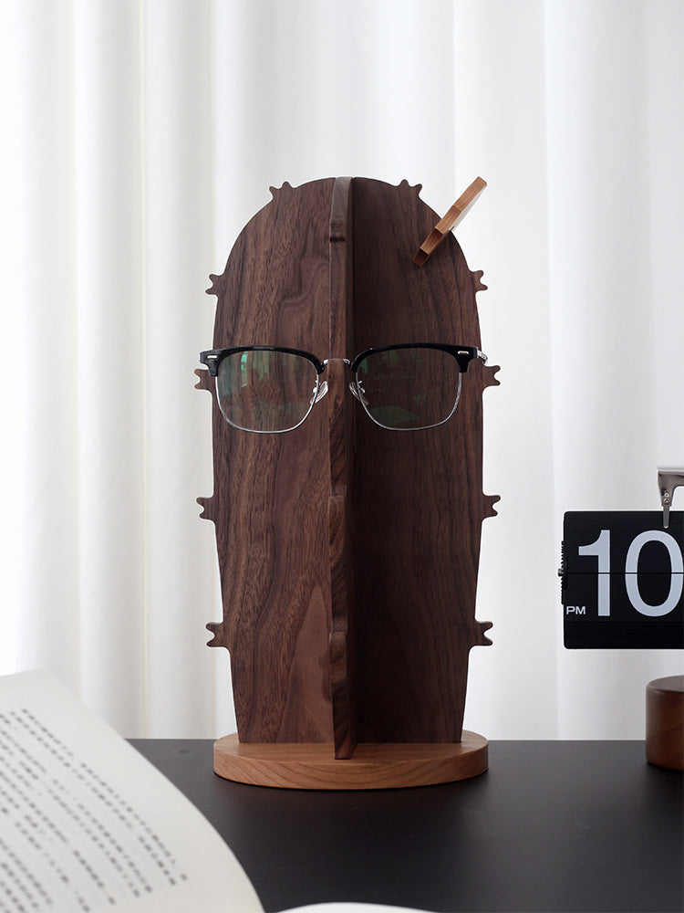 Cactus Wood Glasses Display Stand: Black Walnut Eyewear Organizer