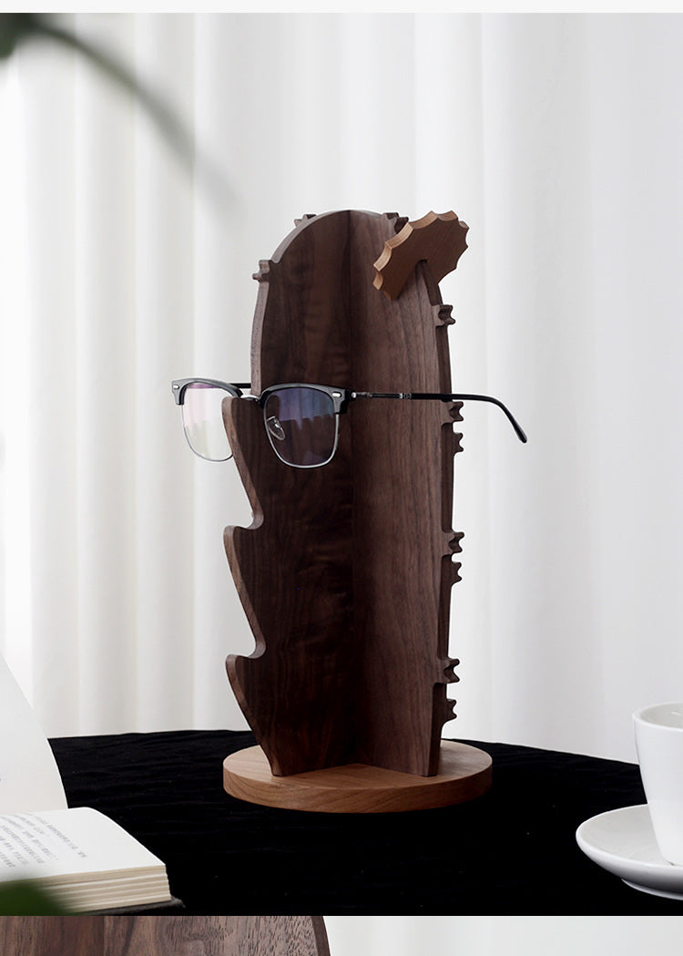 Cactus Wood Glasses Display Stand: Black Walnut Eyewear Organizer