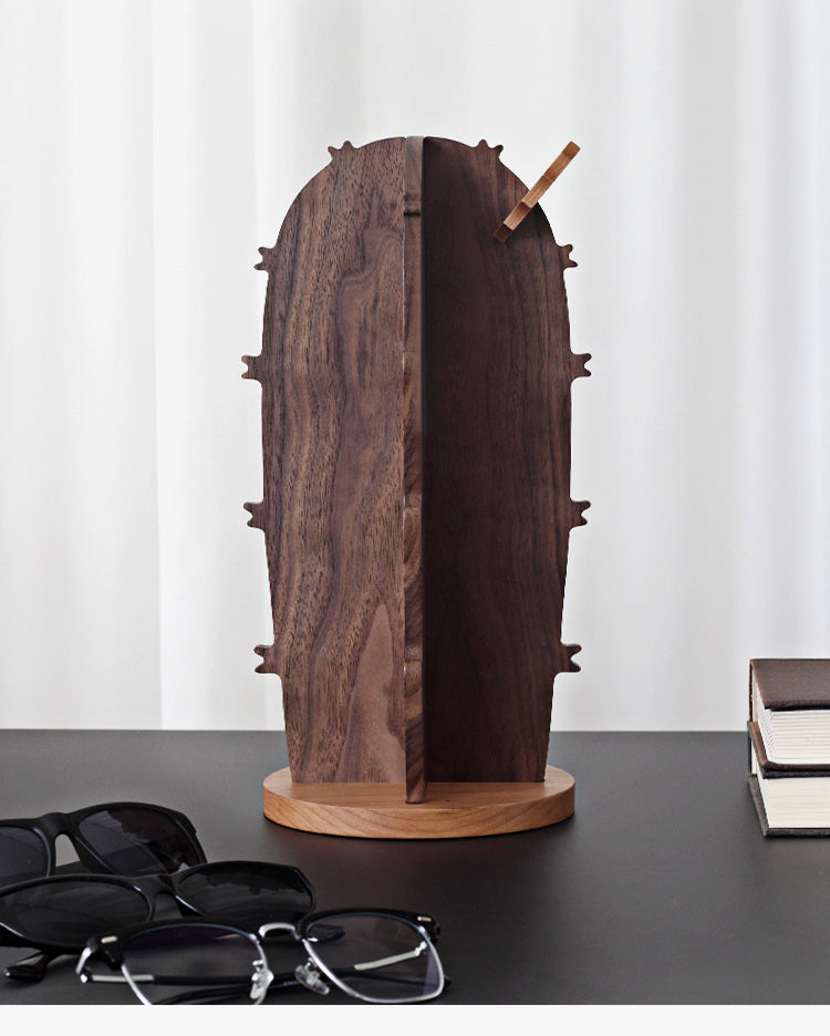 Cactus Wood Glasses Display Stand: Black Walnut Eyewear Organizer