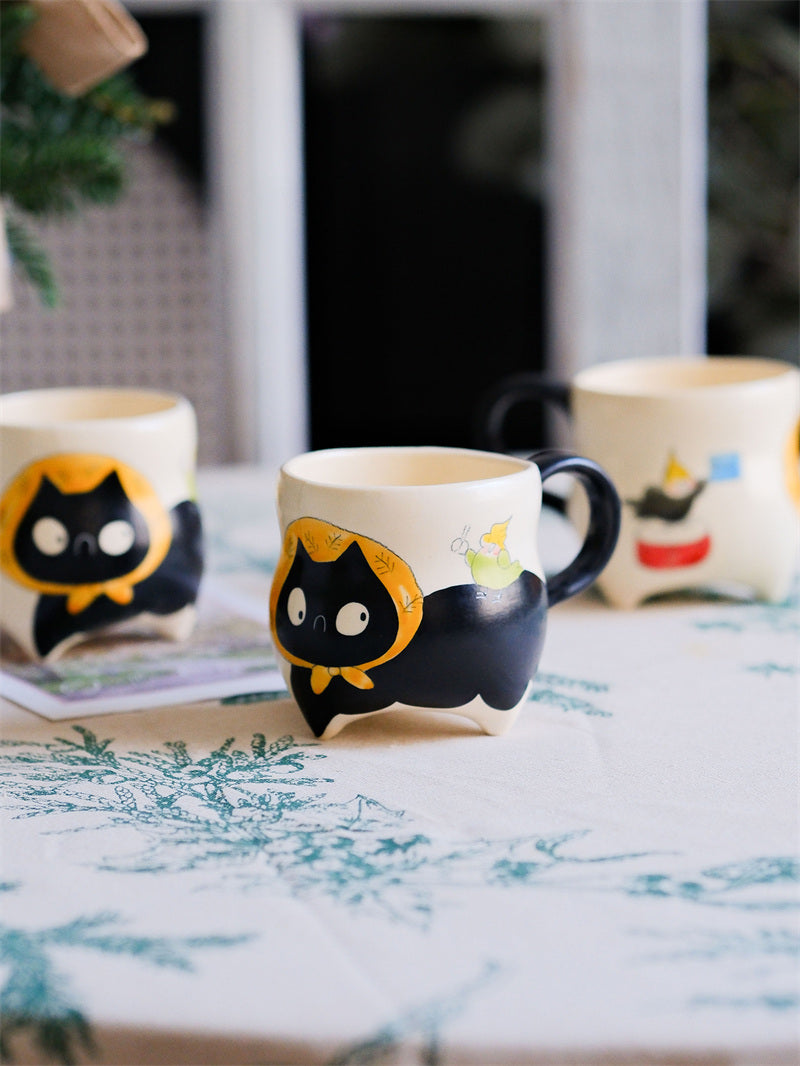 Cartoon Cat Ceramic Mugs – Cute Hand-Painted Coffee & Tea Cups for Cat Lovers