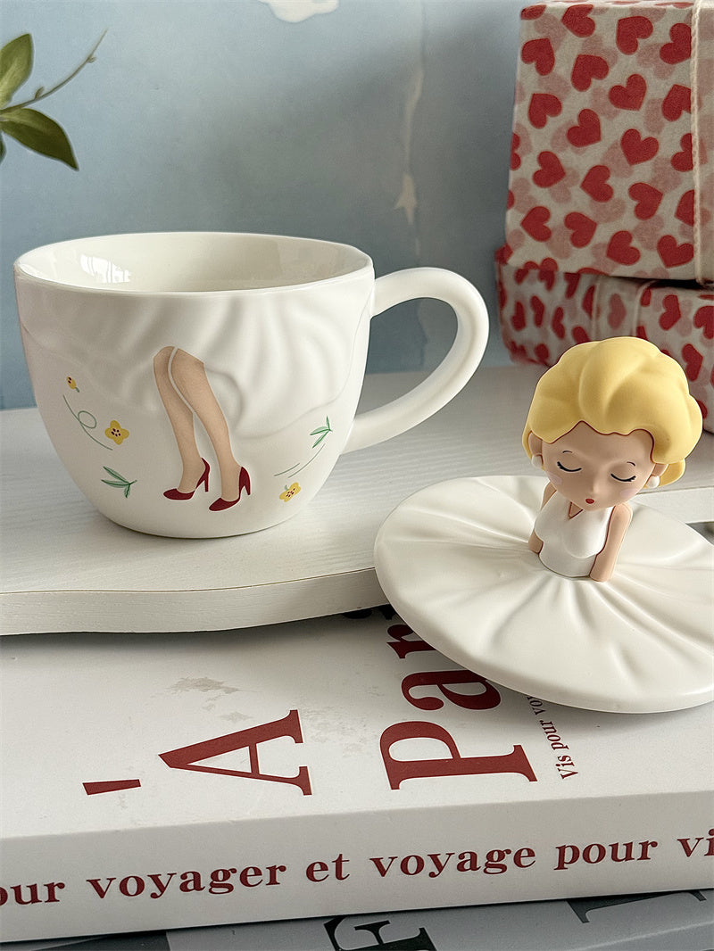Cartoon Dancing Girl Ceramic Mug , Creative Decorative Drinkware