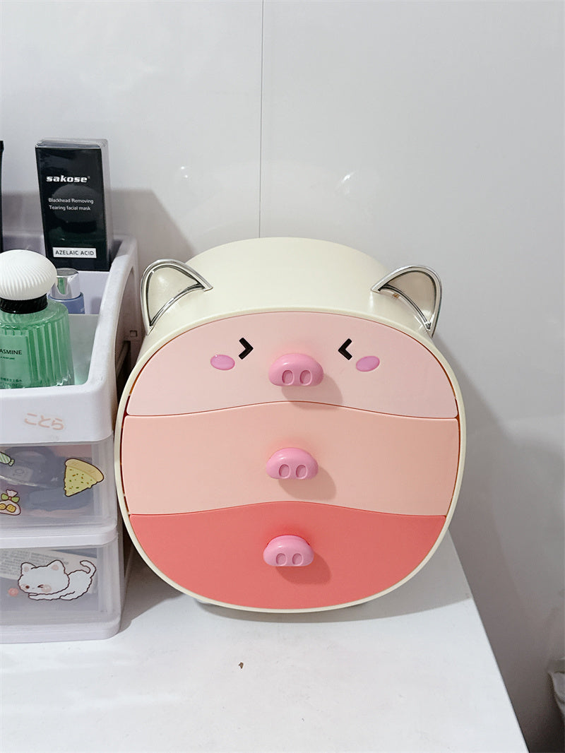 Cartoon Pig Storage Box With Drawer, Office Bedroom Desk Organization