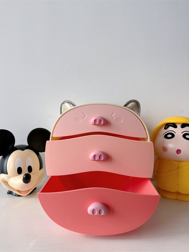 Cartoon Pig Storage Box With Drawer, Office Bedroom Desk Organization