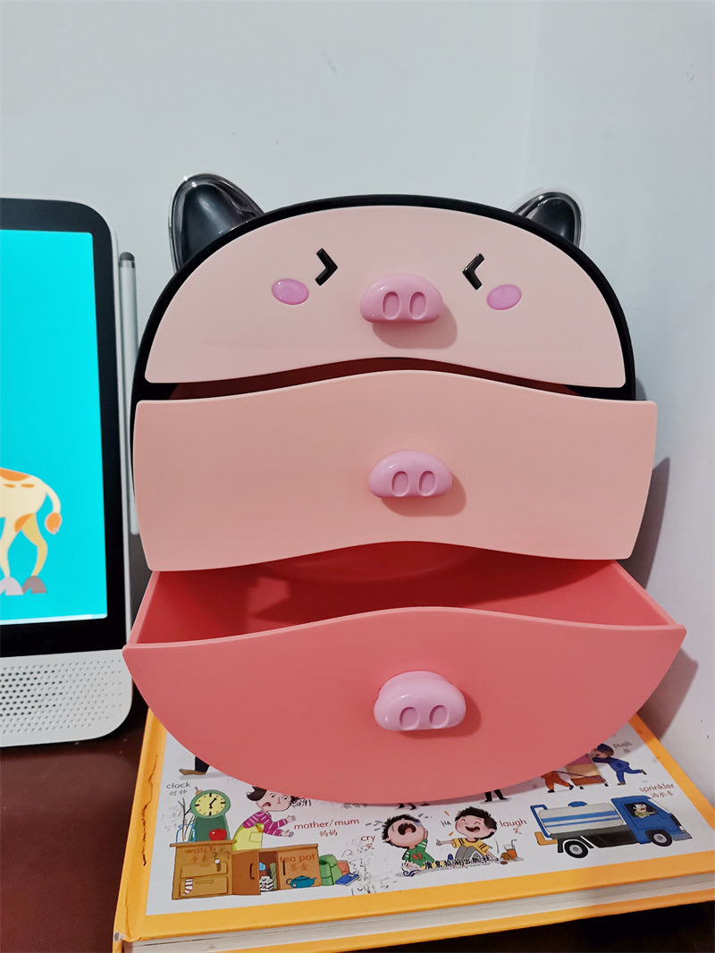 Cartoon Pig Storage Box With Drawer, Office Bedroom Desk Organization