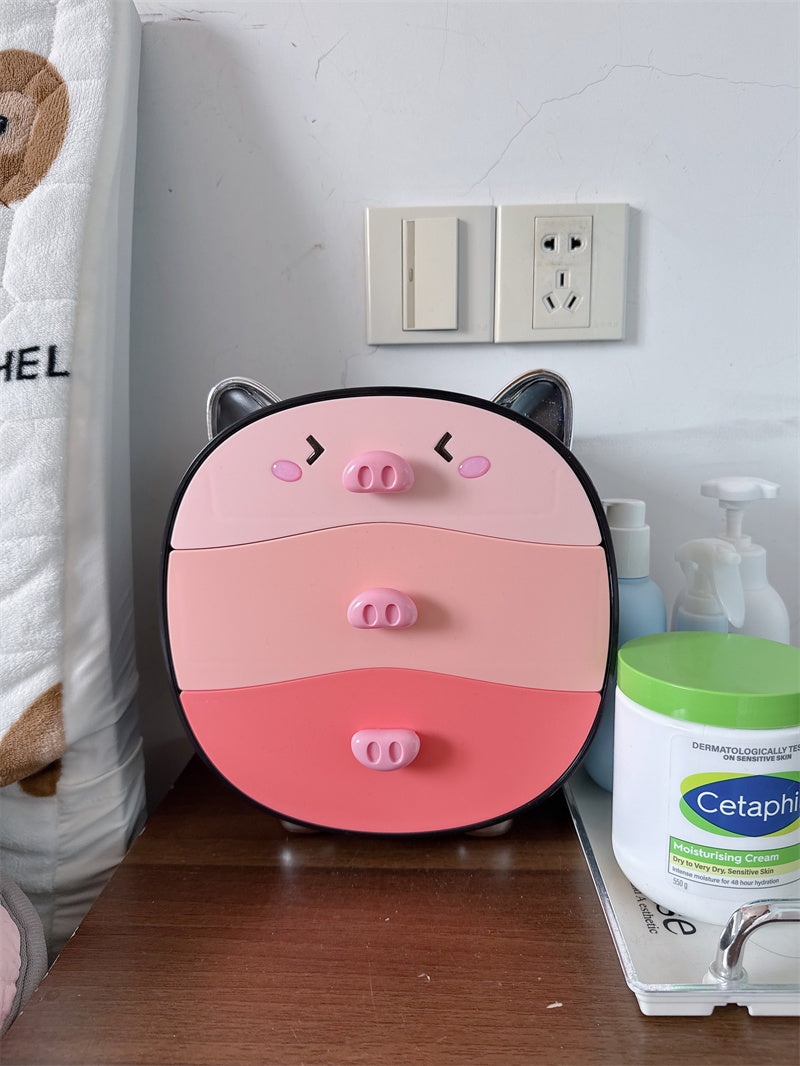 Cartoon Pig Storage Box With Drawer, Office Bedroom Desk Organization