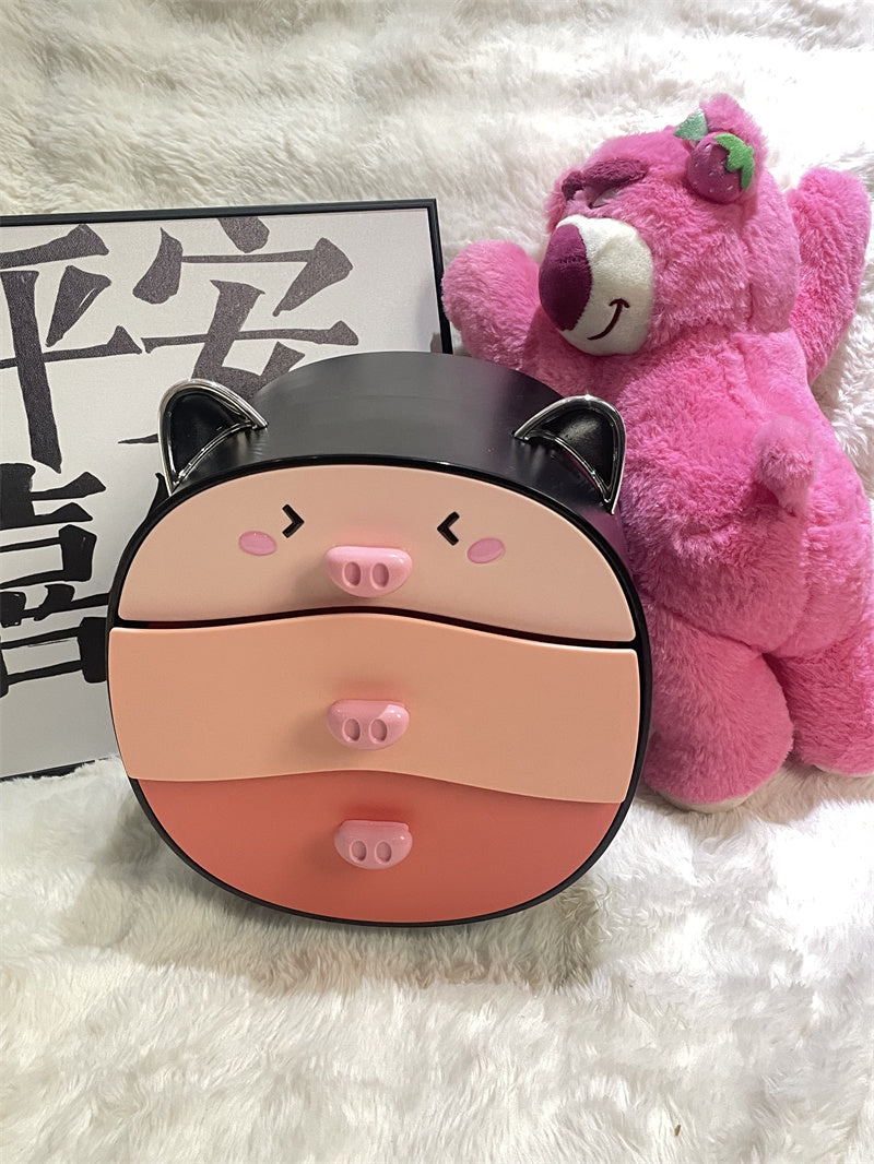 Cartoon Pig Storage Box With Drawer, Office Bedroom Desk Organization