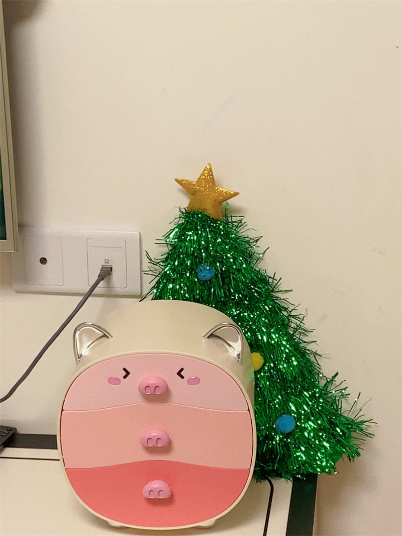 Cartoon Pig Storage Box With Drawer, Office Bedroom Desk Organization
