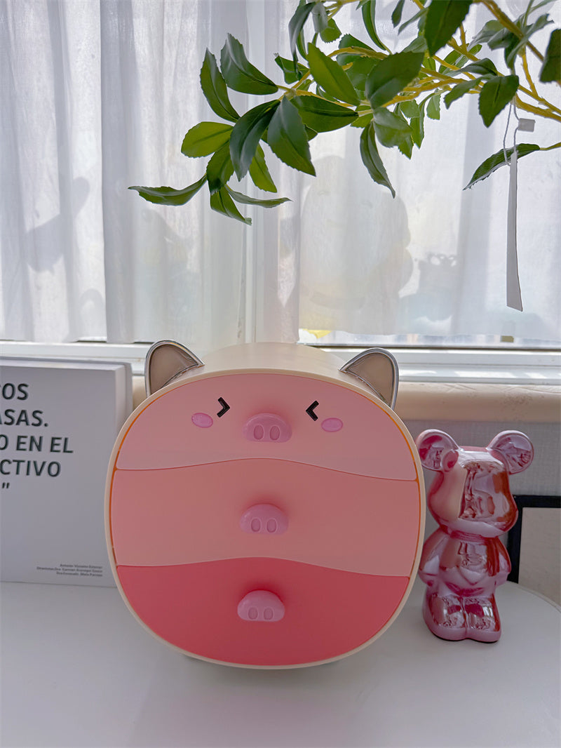 Cartoon Pig Storage Box With Drawer, Office Bedroom Desk Organization
