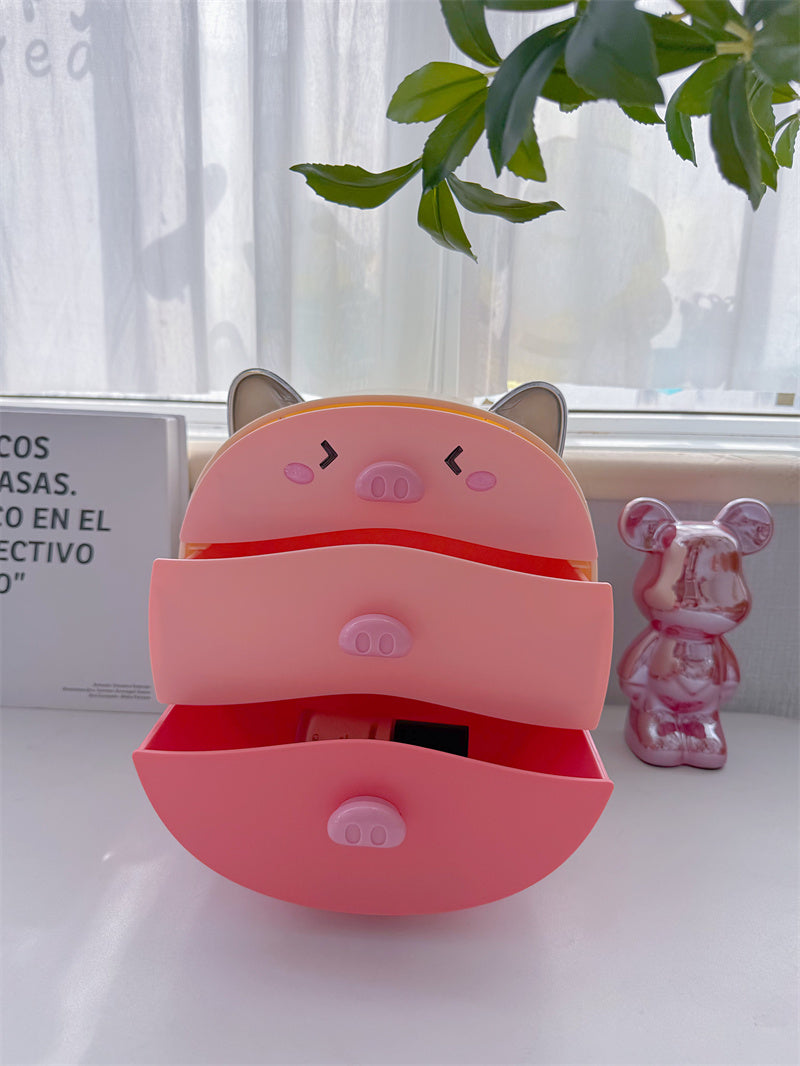 Cartoon Pig Storage Box With Drawer, Office Bedroom Desk Organization