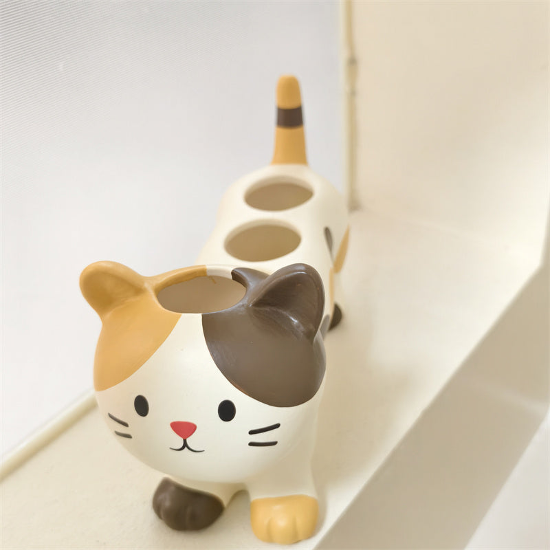 Cat - Shaped Ceramic Toothbrush Holder, Cute Bathroom Organizer for Toothbrushes and Toothpaste