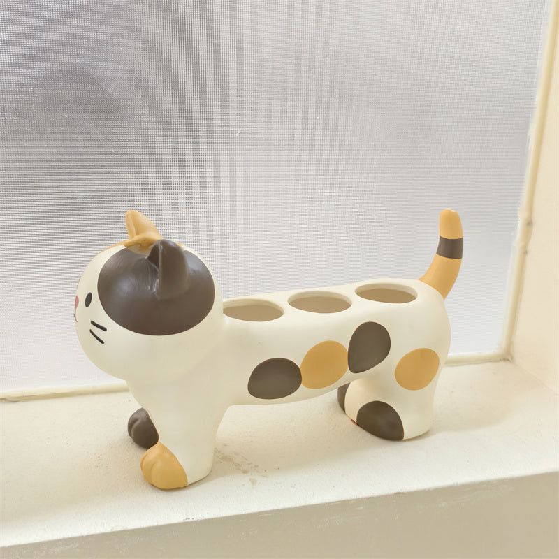 Cat - Shaped Ceramic Toothbrush Holder, Cute Bathroom Organizer for Toothbrushes and Toothpaste