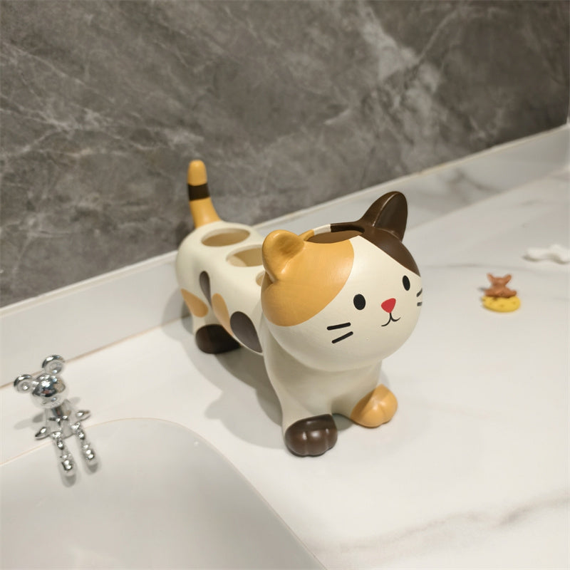 Cat - Shaped Ceramic Toothbrush Holder, Cute Bathroom Organizer for Toothbrushes and Toothpaste