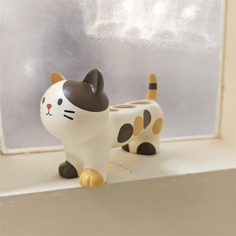 Cat - Shaped Ceramic Toothbrush Holder, Cute Bathroom Organizer for Toothbrushes and Toothpaste