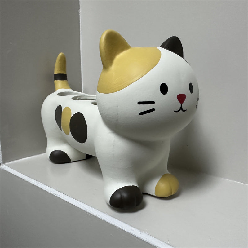 Cat - Shaped Ceramic Toothbrush Holder, Cute Bathroom Organizer for Toothbrushes and Toothpaste
