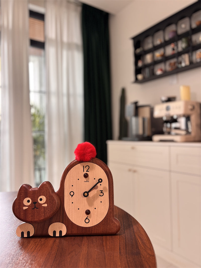 Cat - Shaped Wooden Table Clock, Cute Home&Office Decorative Desk Clock