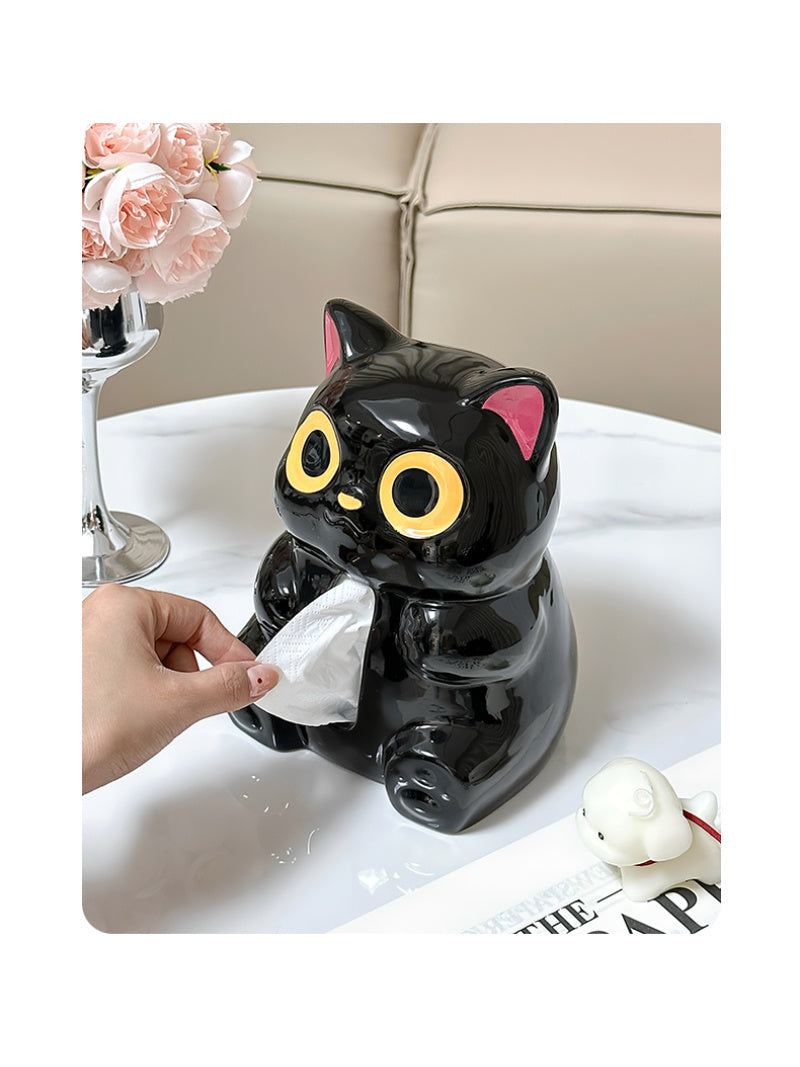 Ceramic Black Cat Tissue Box - Cute Home Decor,Desktop Organization