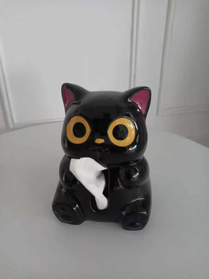 Ceramic Black Cat Tissue Box - Cute Home Decor,Desktop Organization