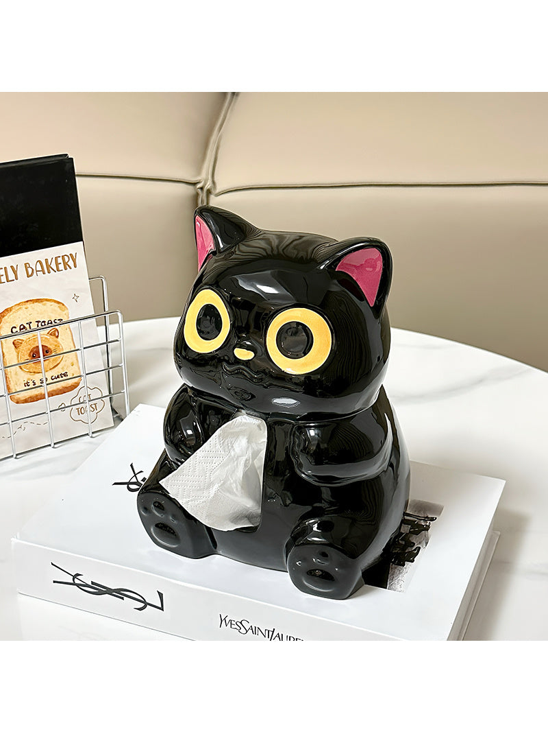 Ceramic Black Cat Tissue Box - Cute Home Decor,Desktop Organization