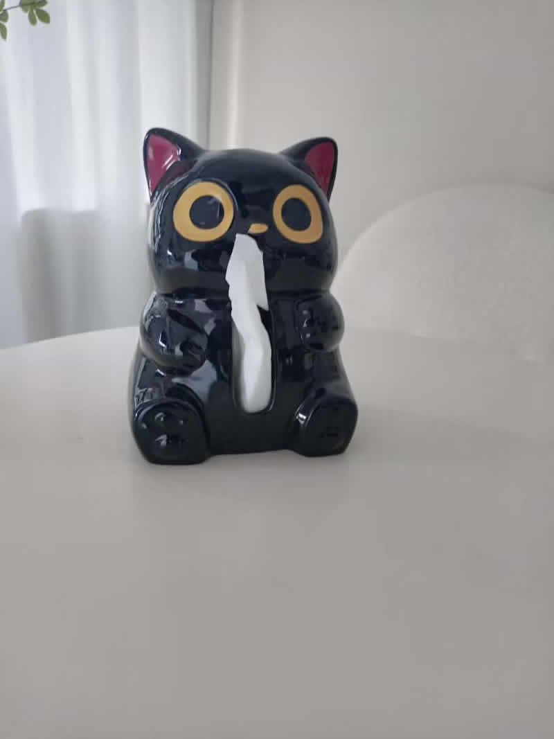 Ceramic Black Cat Tissue Box - Cute Home Decor,Desktop Organization