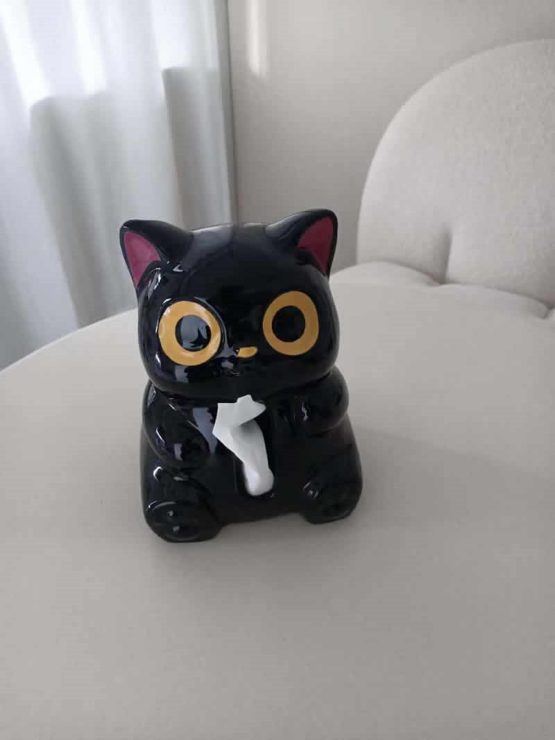 Ceramic Black Cat Tissue Box - Cute Home Decor,Desktop Organization