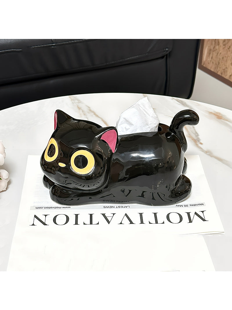 Ceramic Black Cat Tissue Box - Cute Home Decor,Desktop Organization