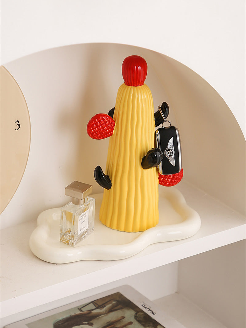 Ceramic Cactus Desk Organizer - Macaron-Colored Catchall Tray for Home & Office Decor