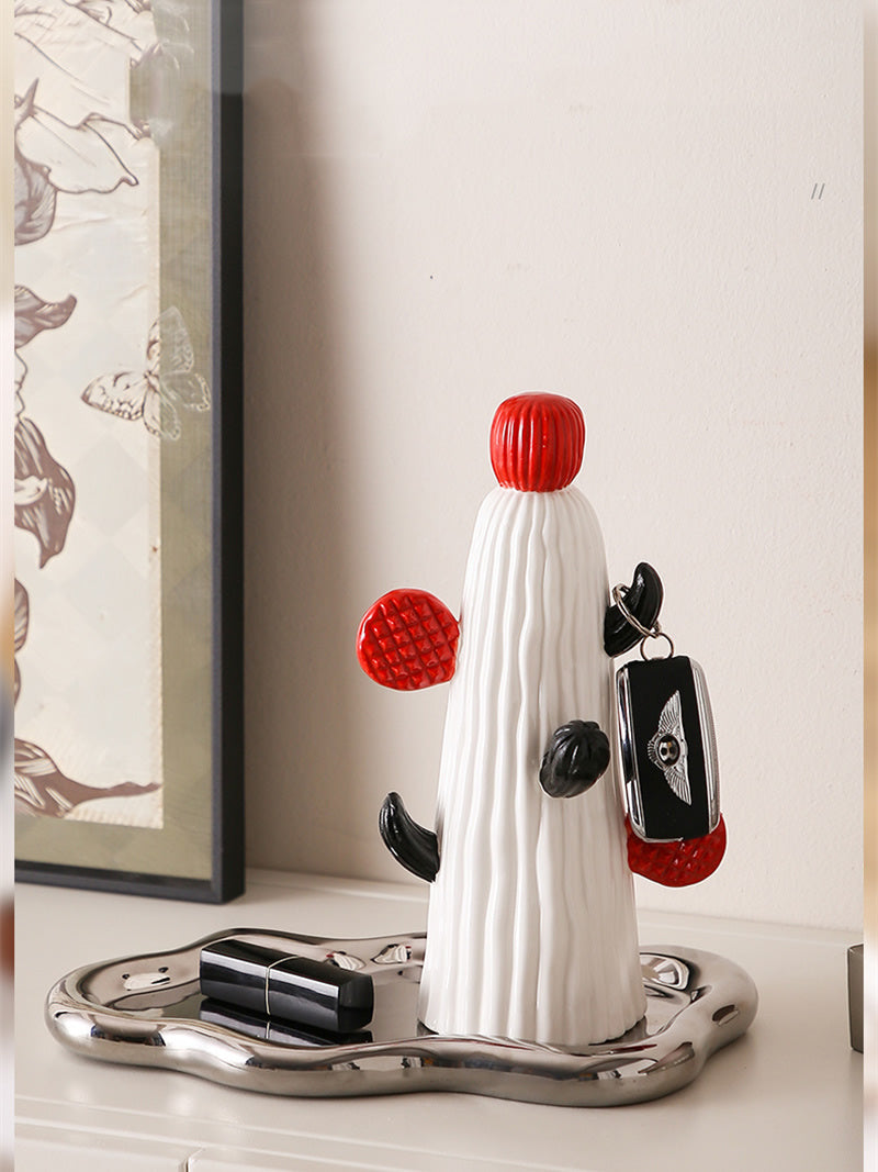 Ceramic Cactus Desk Organizer - Macaron-Colored Catchall Tray for Home & Office Decor