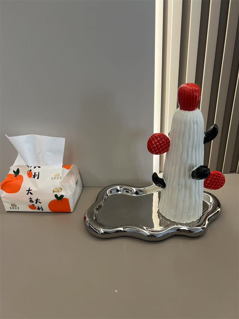 Ceramic Cactus Desk Organizer - Macaron-Colored Catchall Tray for Home & Office Decor