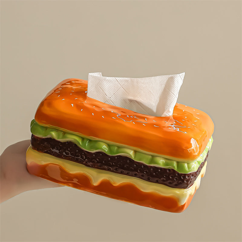 Ceramic Hamburger - Shaped Tissue Box, Whimsical Food Decorative Tissue Holder