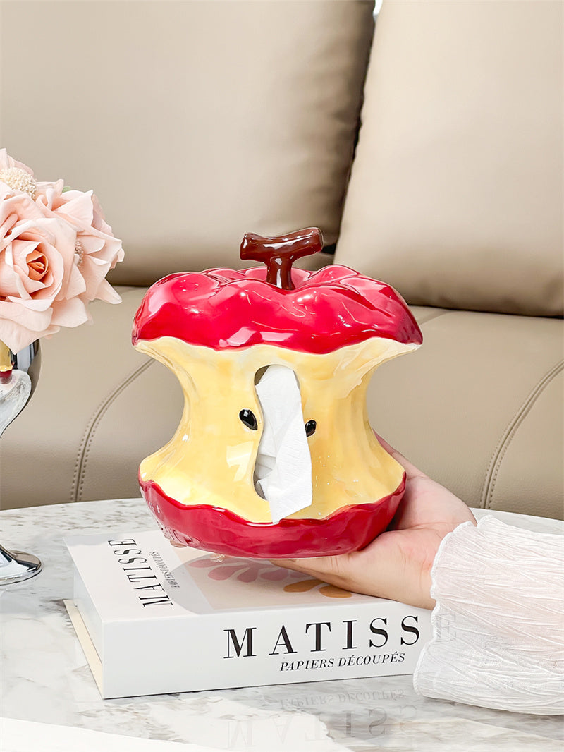 Ceramic Red Apple Tissue Box Cover - Whimsical Fruit Home Decor