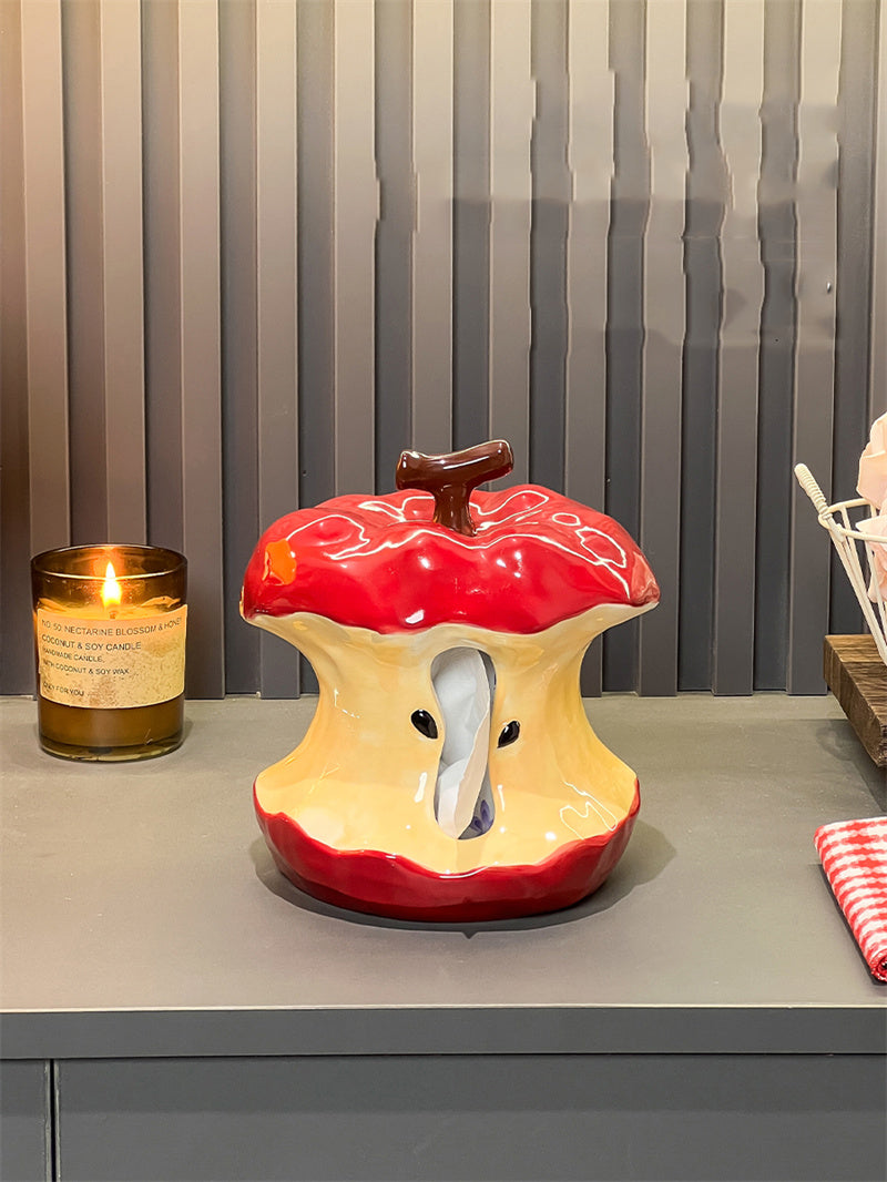 Ceramic Red Apple Tissue Box Cover - Whimsical Fruit Home Decor
