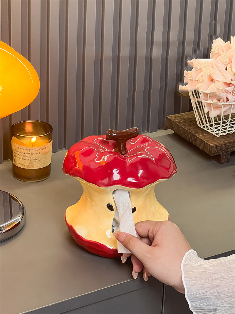 Ceramic Red Apple Tissue Box Cover - Whimsical Fruit Home Decor