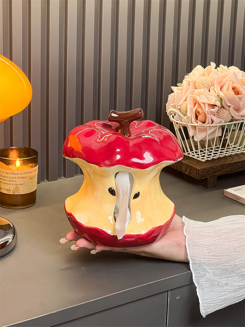 Ceramic Red Apple Tissue Box Cover - Whimsical Fruit Home Decor