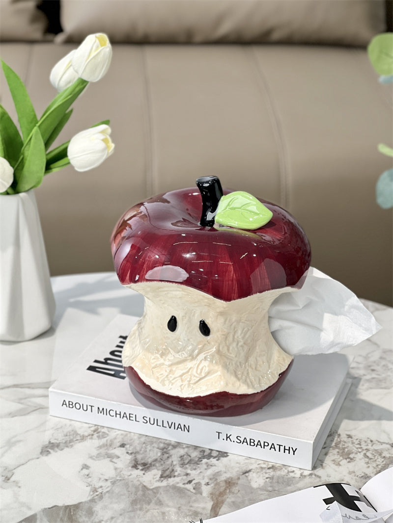 Ceramic Red Apple Tissue Box Cover - Whimsical Fruit Home Decor