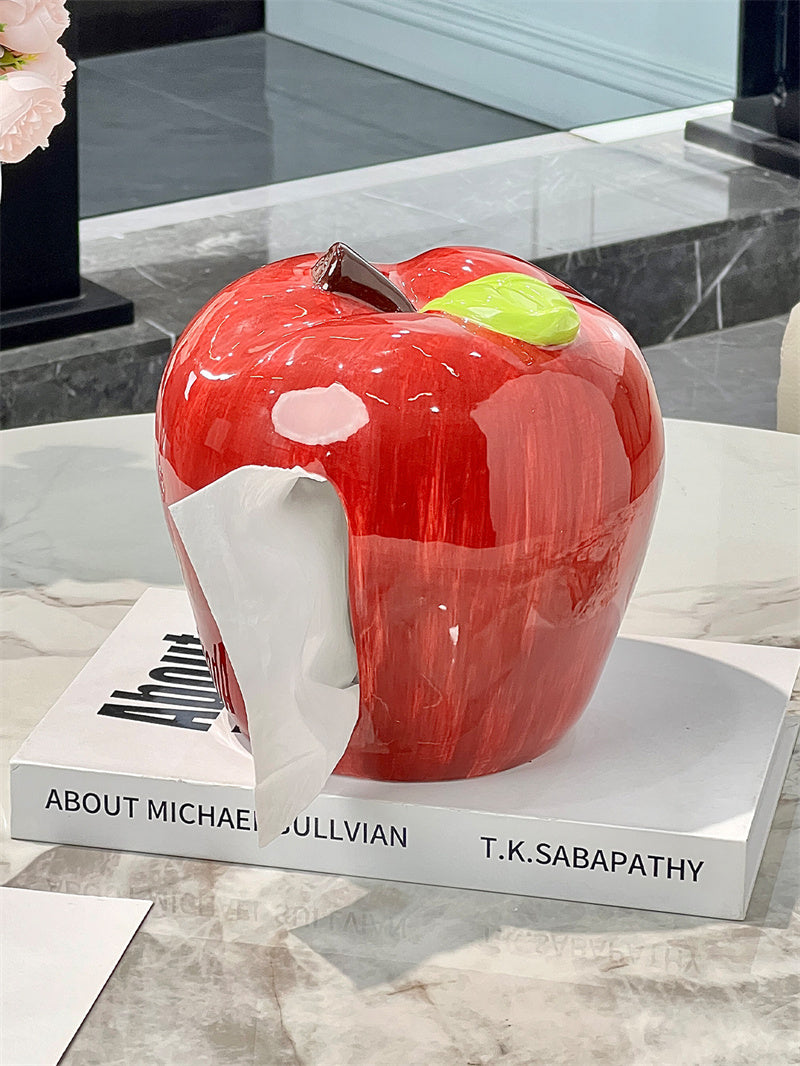 Ceramic Red Apple Tissue Box - Elegant Fruit-Shaped Home Decor with Functional Storage