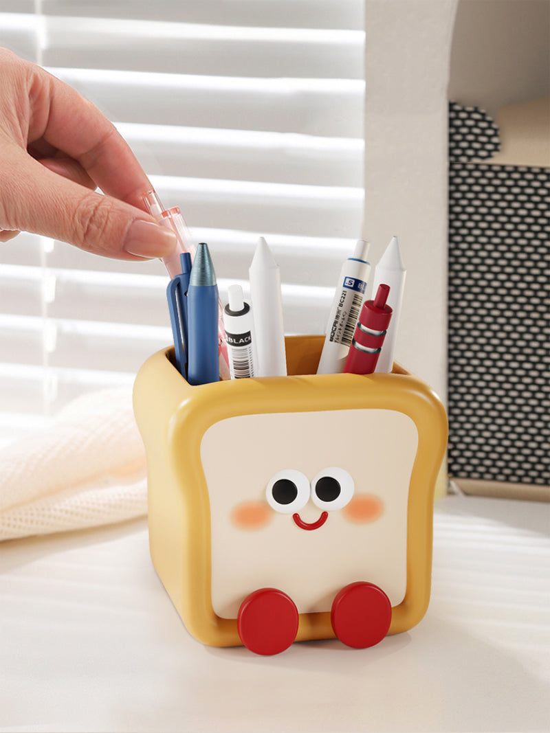 Cheerful Cartoon Pen Holder - Smiley Face Stationery Organizer for Desk & Office