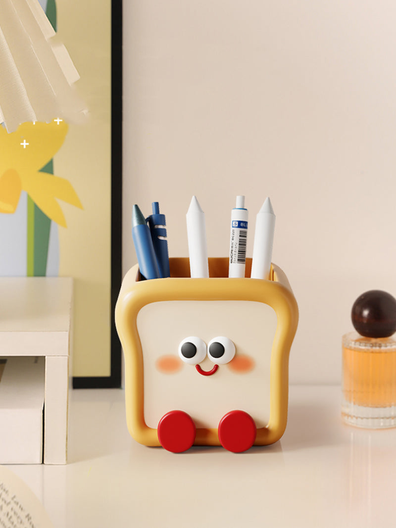 Cheerful Cartoon Pen Holder - Smiley Face Stationery Organizer for Desk & Office