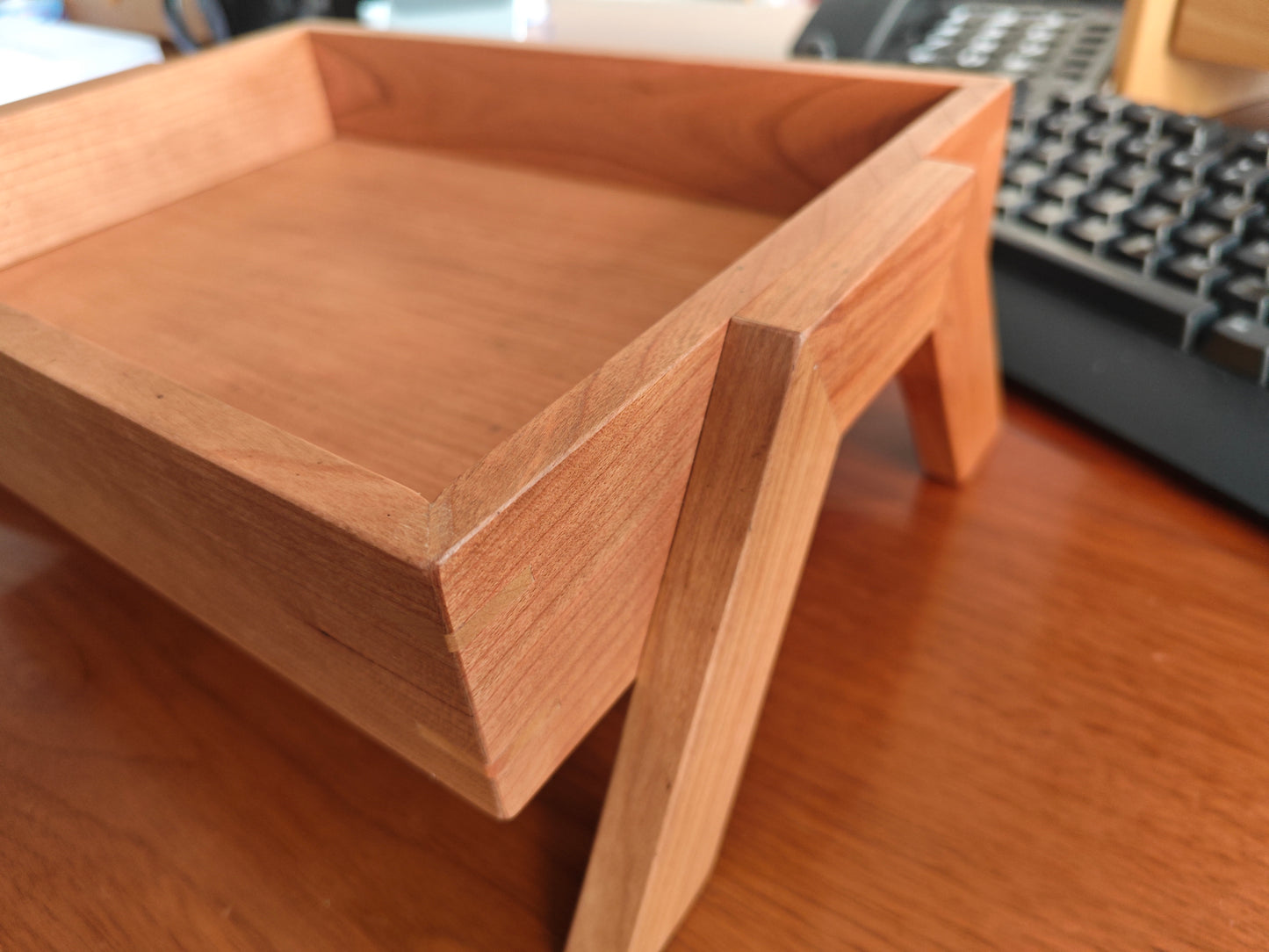 Cherry Wood Desk Organizer - Multifunctional Storage & Eco-Friendly Home Office Decor