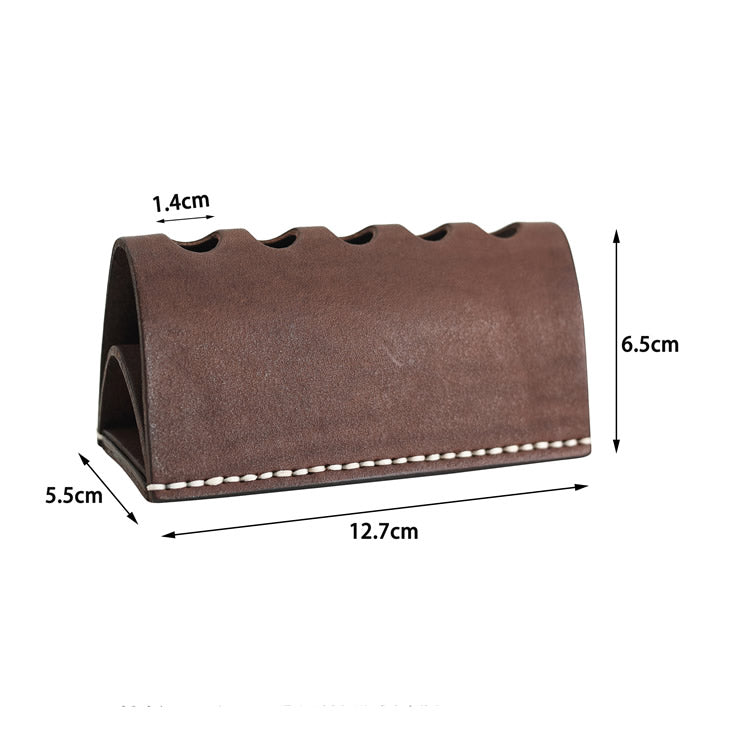 Classic Handmade Genuine Leather Five-Hole Pen Holder, Creative Gift