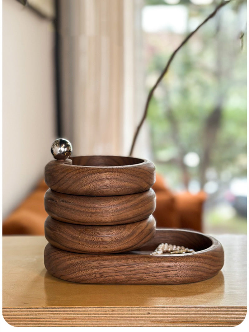 Classic Multi-Layer Rotating Jewelry Box - Walnut & Maple Wood Organizer